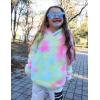Arshiner Girls Fuzzy Fleece Hoodies Casual Sweatshirt Sherpa Pullover with Kangaroo Pockets(D-pink Blue)