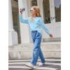 Arshiner Girls Long Sleeve Shirts Drop Shoulder Casual Loose Fit Crewneck Blouse Tee Tops(Light Blue)