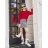 Arshiner Girls Long Sleeve Shirts Drop Shoulder Casual Loose Fit Crewneck Blouse Tee Tops(Red)