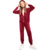 Arshiner 2 Piece Outfits for Girls Velour Tracksuit Hoodie and Jogger Set Sweatsuit Athletic Clothes Sets(Wine Red)