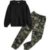 Arshiner 2 Pieces Girls Outfits Tie Dye Sweatsuits Pant Set Long Sleeve Athletic Sweatshirts and Sweatpants with Pockets(Black&camouflage)