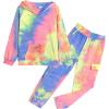 Arshiner 2 Pieces Girls Outfits Tie Dye Sweatsuits Pant Set Long Sleeve Athletic Sweatshirts and Sweatpants with Pockets(C-tie Dye)