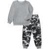 Arshiner Boys Camo Clothes 2 Piece Graphic Printed Sweatshirt and Pants Outfit Fall Winter Clothing Set 5-13 Years(Grey & Camo)