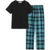 Arshiner Boys Pajamas Short Sleeve and Long Pants 2 Piece Pajama Set for Boys 6-14 Years(Black / Blue)