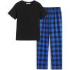 Arshiner Boys Pajamas Short Sleeve and Long Pants 2 Piece Pajama Set for Boys 6-14 Years(Black / Blue Check)