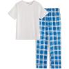Arshiner Boys Pajamas Short Sleeve and Long Pants 2 Piece Pajama Set for Boys 6-14 Years(Blue Check)