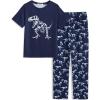 Arshiner Boys Pajamas Short Sleeve and Long Pants 2 Piece Pajama Set for Boys 6-14 Years(Blue-dinasaur)