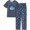 Arshiner Boys Pajamas Short Sleeve and Long Pants 2 Piece Pajama Set for Boys 6-14 Years(Shark)