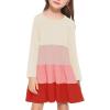Arshiner Girl Long Sleeve Dress Tiered Ruffle Swing Tunic Shirt Dress(Begie-pink-coral)