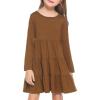 Arshiner Girl Long Sleeve Dress Tiered Ruffle Swing Tunic Shirt Dress(Brown)