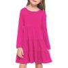 Arshiner Girl Long Sleeve Dress Tiered Ruffle Swing Tunic Shirt Dress(Hot Pink)