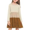 Arshiner Girl Long Sleeve Dress Tiered Ruffle Swing Tunic Shirt Dress(Khaki Brown)