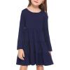 Arshiner Girl Long Sleeve Dress Tiered Ruffle Swing Tunic Shirt Dress(Navy Blue)