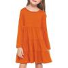 Arshiner Girl Long Sleeve Dress Tiered Ruffle Swing Tunic Shirt Dress(Orange)