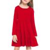 Arshiner Girl Long Sleeve Dress Tiered Ruffle Swing Tunic Shirt Dress(Red)