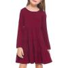 Arshiner Girl Long Sleeve Dress Tiered Ruffle Swing Tunic Shirt Dress(Wine Red)
