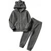 Arshiner Girls 2 Piece Fuzzy Set with Bear Ear Hoodie and Jogger Pants Zip Up Sweatshirt Outfits for Fall Winter 5-13 Years(Deep Grey)