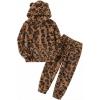 Arshiner Girls 2 Piece Fuzzy Set with Bear Ear Hoodie and Jogger Pants Zip Up Sweatshirt Outfits for Fall Winter 5-13 Years(Leopard)