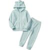 Arshiner Girls 2 Piece Fuzzy Set with Bear Ear Hoodie and Jogger Pants Zip Up Sweatshirt Outfits for Fall Winter 5-13 Years(Light Blue)