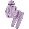 Arshiner Girls 2 Piece Fuzzy Set with Bear Ear Hoodie and Jogger Pants Zip Up Sweatshirt Outfits for Fall Winter 5-13 Years(Light Purple)