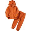 Arshiner Girls 2 Piece Fuzzy Set with Bear Ear Hoodie and Jogger Pants Zip Up Sweatshirt Outfits for Fall Winter 5-13 Years(Orange)