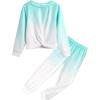 Arshiner Girls 2 Piece Outfits Fashion Twist Front Tracksuit Long Sleeve Pullover Sweatshirt Sweatpants Jogger set Sweatsuit(Green White)