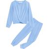 Arshiner Girls 2 Piece Outfits Fashion Twist Front Tracksuit Long Sleeve Pullover Sweatshirt Sweatpants Jogger set Sweatsuit(Light Blue)