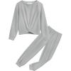 Arshiner Girls 2 Piece Outfits Fashion Twist Front Tracksuit Long Sleeve Pullover Sweatshirt Sweatpants Jogger set Sweatsuit(Light Grey)