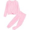 Arshiner Girls 2 Piece Outfits Fashion Twist Front Tracksuit Long Sleeve Pullover Sweatshirt Sweatpants Jogger set Sweatsuit(Light Pink)