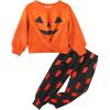 Arshiner Girls 2 Piece Outfits Fashion Twist Front Tracksuit Long Sleeve Pullover Sweatshirt Sweatpants Jogger set Sweatsuit(Orange&halloween)