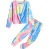 Arshiner Girls 2 Piece Outfits Fashion Twist Front Tracksuit Long Sleeve Pullover Sweatshirt Sweatpants Jogger set Sweatsuit(Pink&blue&yellow)