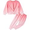 Arshiner Girls 2 Piece Outfits Fashion Twist Front Tracksuit Long Sleeve Pullover Sweatshirt Sweatpants Jogger set Sweatsuit(Tie Dye_pink White)