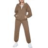 Arshiner Girls 2 Piece Outfits Jogger Sets Zip Up Hoodie Sweatshirts and Sweatpants with Pockets Tracksuits Sweatsuits(Brown)