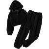 Arshiner Girls 2 Piece Outfits Sweatsuit Fuzzy Long Sleeve Bear Ear Hoodie Sweatshirt and Sweatpant Kids Clothing Sets(Black)