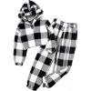 Arshiner Girls 2 Piece Outfits Sweatsuit Fuzzy Long Sleeve Bear Ear Hoodie Sweatshirt and Sweatpant Kids Clothing Sets(Black Plaid)