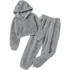 Arshiner Girls 2 Piece Outfits Sweatsuit Fuzzy Long Sleeve Bear Ear Hoodie Sweatshirt and Sweatpant Kids Clothing Sets(Light Grey)