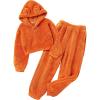 Arshiner Girls 2 Piece Outfits Sweatsuit Fuzzy Long Sleeve Bear Ear Hoodie Sweatshirt and Sweatpant Kids Clothing Sets(Orange)