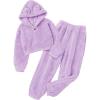 Arshiner Girls 2 Piece Outfits Sweatsuit Fuzzy Long Sleeve Bear Ear Hoodie Sweatshirt and Sweatpant Kids Clothing Sets(Purple)
