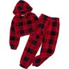 Arshiner Girls 2 Piece Outfits Sweatsuit Fuzzy Long Sleeve Bear Ear Hoodie Sweatshirt and Sweatpant Kids Clothing Sets(Red Plaid)