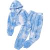 Arshiner Girls 2 Piece Outfits Sweatsuit Fuzzy Long Sleeve Bear Ear Hoodie Sweatshirt and Sweatpant Kids Clothing Sets(Tie Dye_blue&white)
