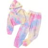 Arshiner Girls 2 Piece Outfits Sweatsuit Fuzzy Long Sleeve Bear Ear Hoodie Sweatshirt and Sweatpant Kids Clothing Sets(Tie Dye_blue&yellow&pink)
