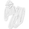 Arshiner Girls 2 Piece Outfits Sweatsuit Fuzzy Long Sleeve Bear Ear Hoodie Sweatshirt and Sweatpant Kids Clothing Sets(White)
