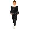 Arshiner Girls 2 Piece Outfits Velour Tracksuit Cute Clothes Sweatsuit Ruffle Pullover Sweatshirt Sweatpants Clothing Sets(Black)