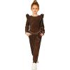 Arshiner Girls 2 Piece Outfits Velour Tracksuit Cute Clothes Sweatsuit Ruffle Pullover Sweatshirt Sweatpants Clothing Sets(Brown)