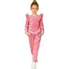 Arshiner Girls 2 Piece Outfits Velour Tracksuit Cute Clothes Sweatsuit Ruffle Pullover Sweatshirt Sweatpants Clothing Sets(Coral Pink)