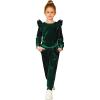 Arshiner Girls 2 Piece Outfits Velour Tracksuit Cute Clothes Sweatsuit Ruffle Pullover Sweatshirt Sweatpants Clothing Sets(Deep Green)