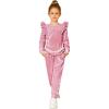 Arshiner Girls 2 Piece Outfits Velour Tracksuit Cute Clothes Sweatsuit Ruffle Pullover Sweatshirt Sweatpants Clothing Sets(Grey Purple Red)