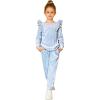 Arshiner Girls 2 Piece Outfits Velour Tracksuit Cute Clothes Sweatsuit Ruffle Pullover Sweatshirt Sweatpants Clothing Sets(Light Blue)