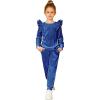 Arshiner Girls 2 Piece Outfits Velour Tracksuit Cute Clothes Sweatsuit Ruffle Pullover Sweatshirt Sweatpants Clothing Sets(Navy Blue)