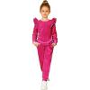 Arshiner Girls 2 Piece Outfits Velour Tracksuit Cute Clothes Sweatsuit Ruffle Pullover Sweatshirt Sweatpants Clothing Sets(Rose Red)